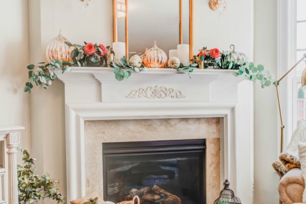 Fall Decorating Fireplace Mantel | Buffie's Home Decorating